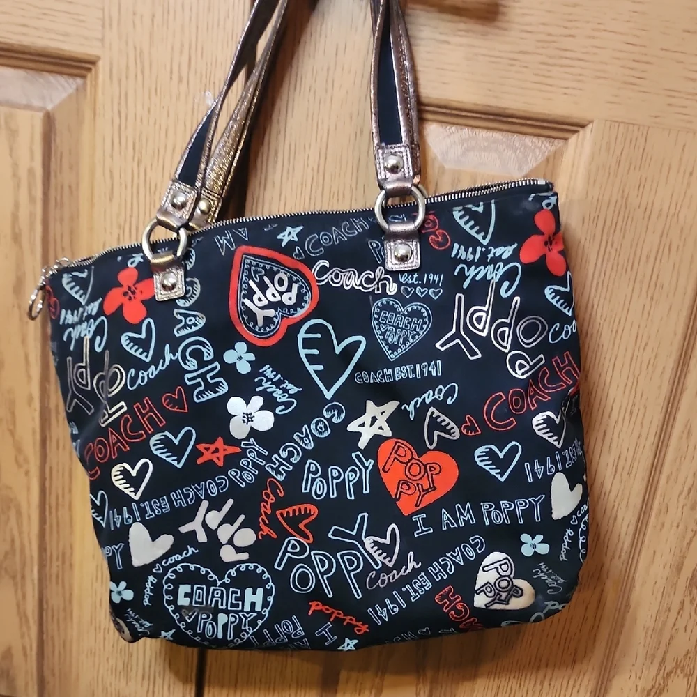 Coach Black and Red Poppy Graphic Tote - Picture 4 of 5